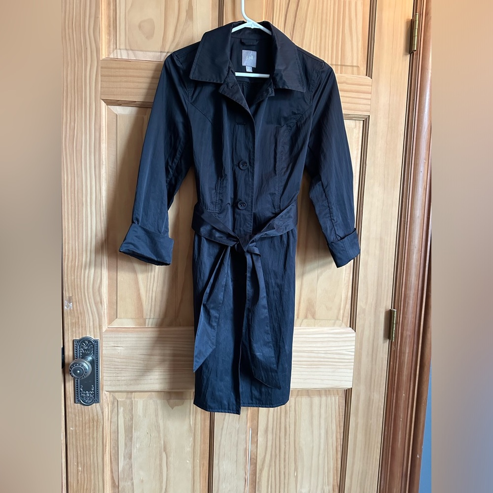 J. Jill Black Lightweight Belted Button Up Trench Coat Jacket xs.